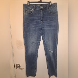 Womens High Rise Medium Wash Ankle Jeans (Size: 16) Time & Tru Denim Stretch